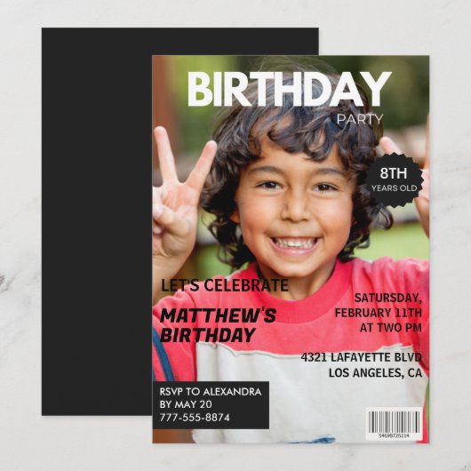 8e verjaardagsuitnodiging voor hem Magazine Hoesje Kaart (Voorkant / Achterkant)