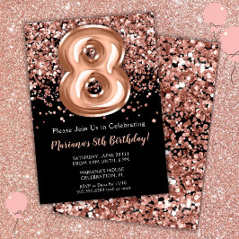 8e verjaardagsuitnodiging Zwart Roze Gouden Glitte Kaart