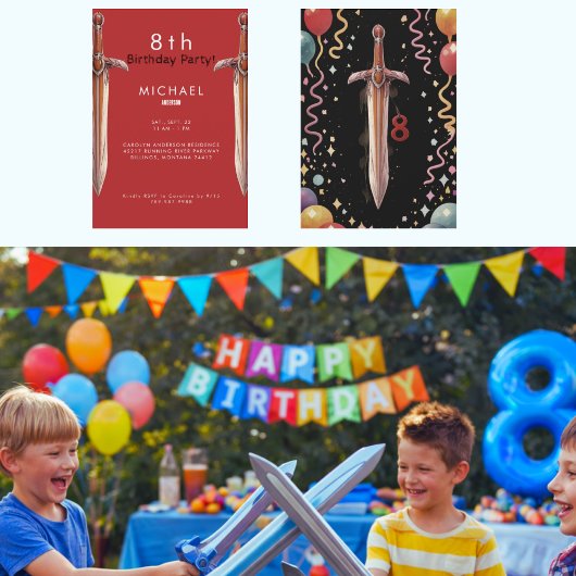 8e Zwaarden Rode Verjaardagsfeest Uitnodiging