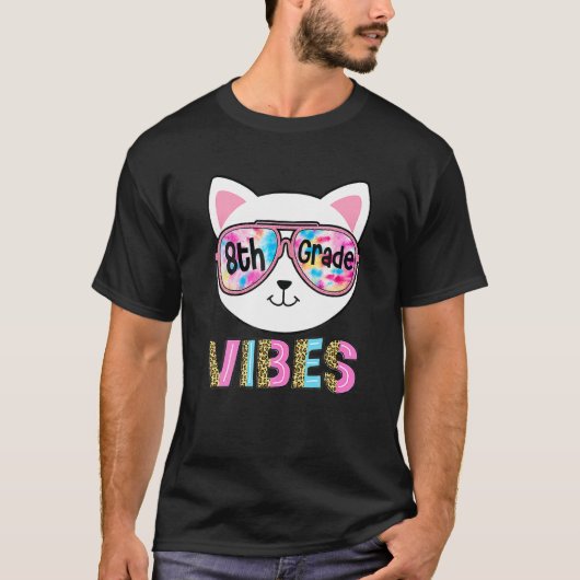 8H Graad Vibes Terug naar school Kat meisje Ie Dye T-shirt (Voorkant)