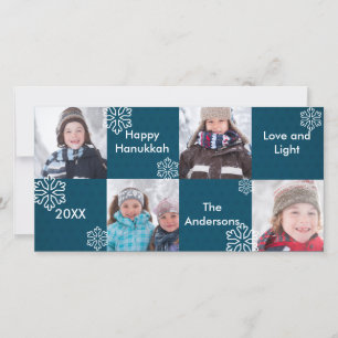8H Vierkanten Blauwe Sneeuw - Hanukkah Fotokaart Feestdagenkaart