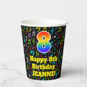 8ste Verjaardag: Plezier Muzieknoten Patroon, Rege Papieren Bekers (Achterkant)