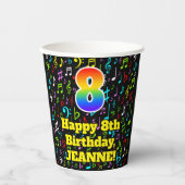 8ste Verjaardag: Plezier Muzieknoten Patroon, Rege Papieren Bekers (Voorkant)