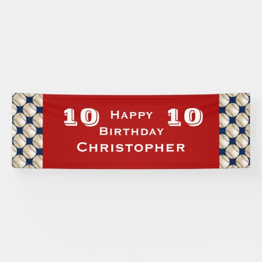 8th, 9th, 10th, 11th Birthday Party, Name Baseball Spandoek (Horizontaal)