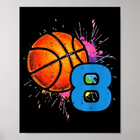 8th Birthday Basketball 8 Year Old Bday Srts Boys Poster (Voorkant)