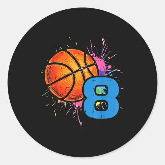 8th Birthday Basketball 8 Year Old Bday Srts Boys Ronde Sticker (Voorkant)
