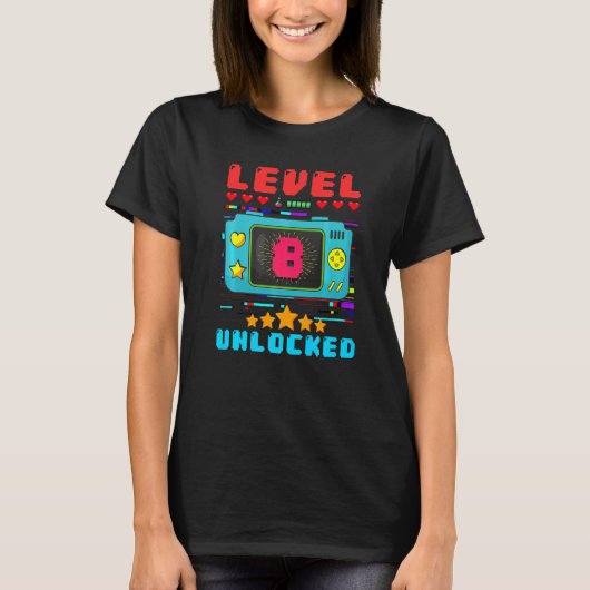 8th Birthday Boy Level 8 Unlocked Video Gamer Birt T-shirt (Voorkant)