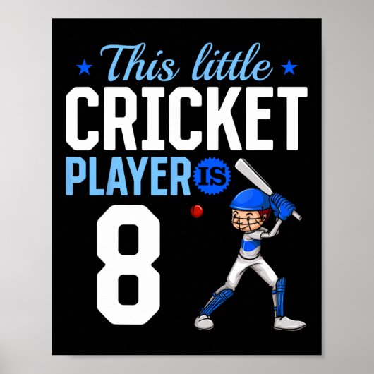 8th Birthday Cricket Player  Poster (Voorkant)