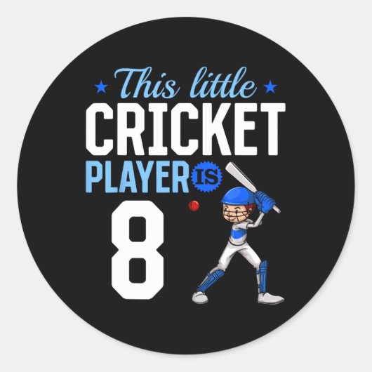 8th Birthday Cricket Player Ronde Sticker (Voorkant)