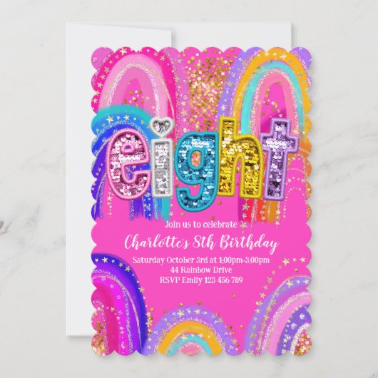 8th Birthday Cute Rainbow Invitations Kaart (Voorkant)