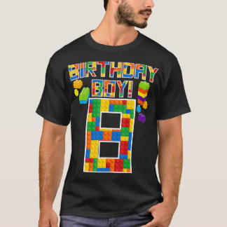 8th Birthday Gift 8 Years Old Block Building T-shirt