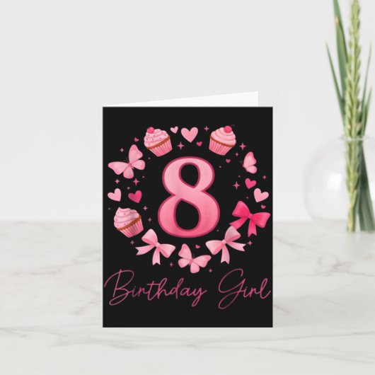 8th Birthday Girl Aesthetic Coquette Bow  Kaart (Voorkant)