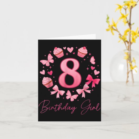 8th Birthday Girl Aesthetic Coquette Bow Kaart (Gele Bloem)