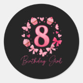 8th Birthday Girl Aesthetic Coquette Bow  Ronde Sticker (Voorkant)