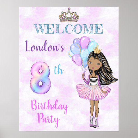 8th Birthday Girl Princess African American Poster (Voorkant)