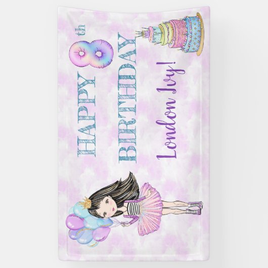 8th Birthday Girl Princess Lavender Turquoise Spandoek (Verticaal)