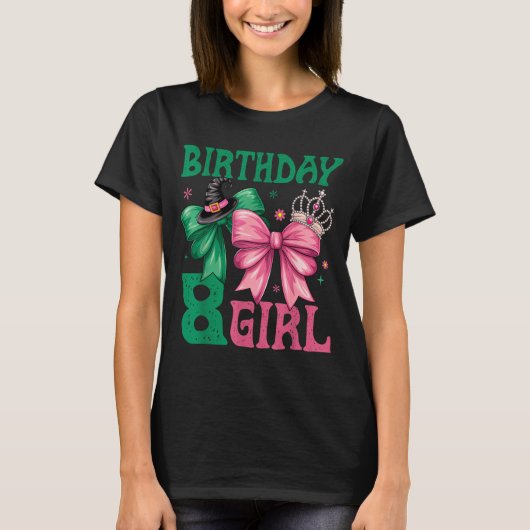 8th Birthday Girl Witch Nk Green 8 Year Old Birthd T-shirt (Voorkant)