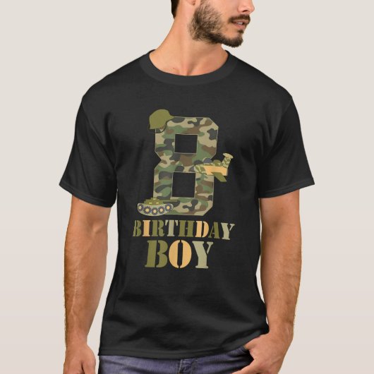 8th Birthday Military Themed Camo Boys 8 Years Old T-shirt (Voorkant)