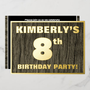 8th Birthday Party: Bold, Faux Wood Grain Pattern Folie Uitnodiging