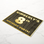 8th Birthday Party: Bold, Faux Wood Grain Pattern Folie Uitnodiging (Gedraaid)