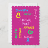 8th Birthday Party Invitation Hot Pink, namen Kaart (Voorkant)