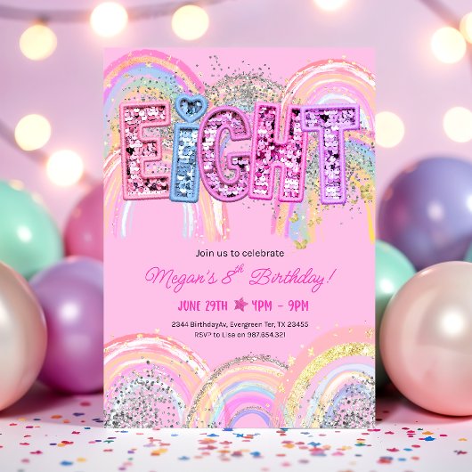 8th Birthday Rainbow Invitation Kaart