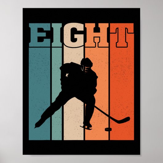 8th Birthday Retro Ice Hockey 8 Years Old Boy Girl Poster (Voorkant)
