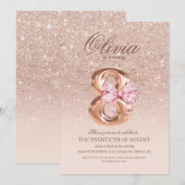 8th Birthday Rose Pink Gold  Bow Birthday Party  Kaart (Voorkant / Achterkant)