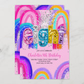 8th Birthday Sequin Rainbow Party Invitation Kaart (Voorkant / Achterkant)