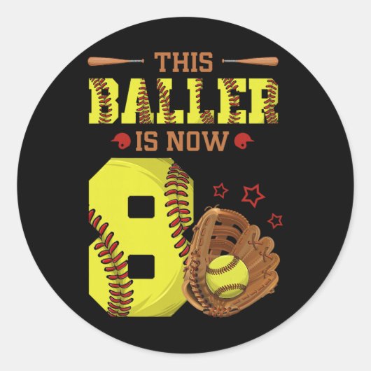 8th Birthday Softll This Ller Is Now Eight 8 Yr Ol Ronde Sticker (Voorkant)