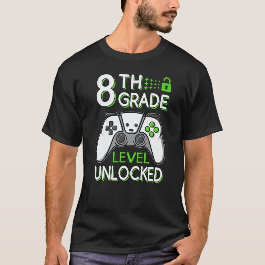 8th Grade Level Unlocked VideoGame Gamer Back to S T-shirt (Voorkant)