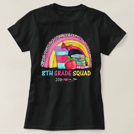 8th Grade Squad Teacher Leopard Rainbow Back To Sc T-shirt (Design voorkant)
