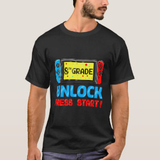 8th Grade Unlocked Druk op Start Video Gamer Terug T-shirt