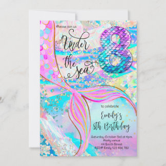 8th Mermaid Birthday Under the Sea Invitation Kaart
