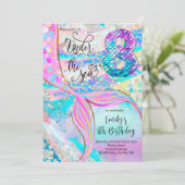 8th Mermaid Birthday Under the Sea Invitation Kaart (Staand voorkant)