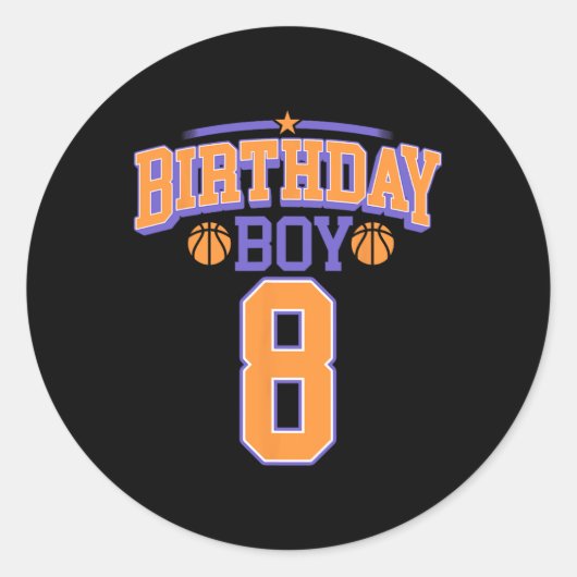 8th Verjaardag Jongen Basketbal Lover 8 Jaar Oud B Ronde Sticker (Voorkant)