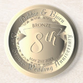 8th Wedding Anniversary Bronze Medallion Image Zandsteen Onderzetter (Voorkant)