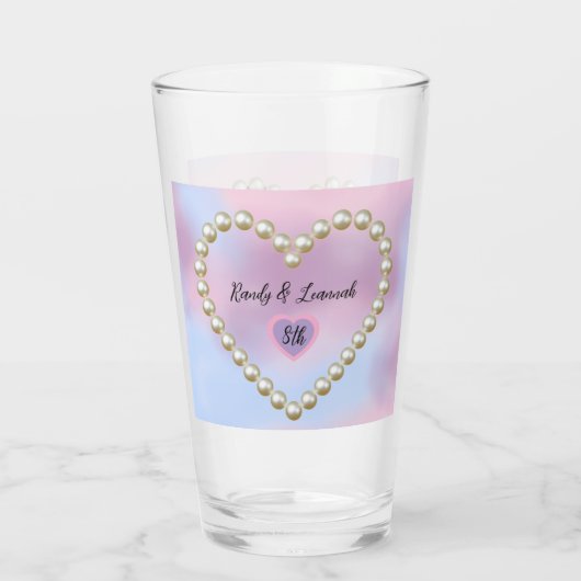 8th Wedding Anniversary Pearl Heart Keepsake Glas (Achterkant)