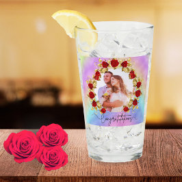 8th Wedding Anniversary Soft Pastel Floral Couple  Glas