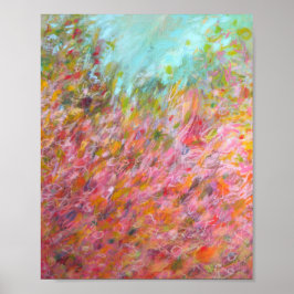 8x10 Abstracte Turquoise roze groene schilderafdru Poster