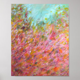 8x10 Abstracte Turquoise roze groene schilderafdru Poster