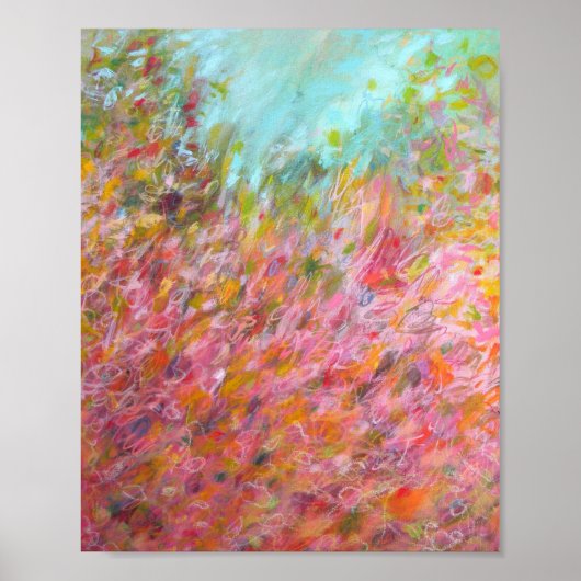 8x10 Abstracte Turquoise roze groene schilderafdru Poster (Voorkant)