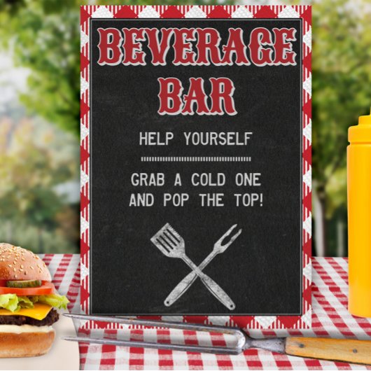 8x10 Backyard BBQ Birthday Beverage Bar Teken Poster