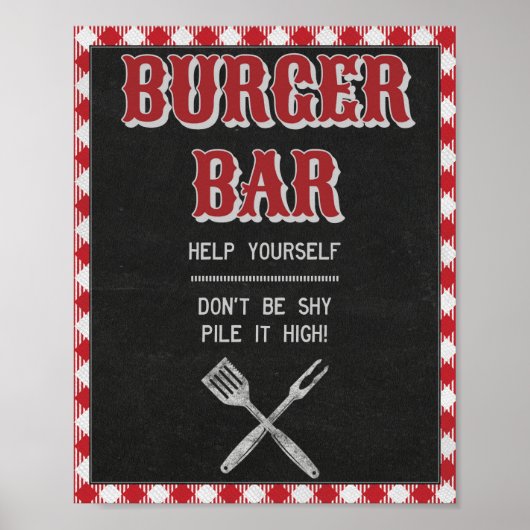 8x10 Backyard BBQ Birthday Burger Bar Teken Poster (Voorkant)