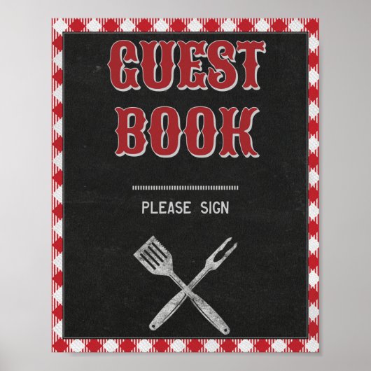 8x10 Backyard BBQ Birthday Guest Book Table Sign Poster (Voorkant)
