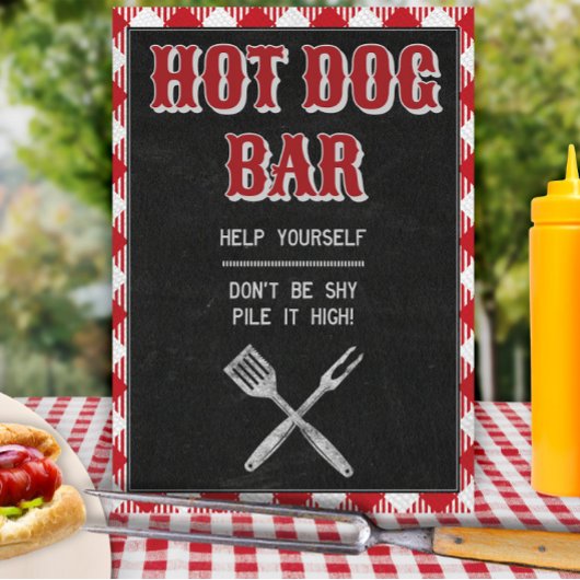8x10 Backyard BBQ Birthday Hot Dog Bar Teken Poster