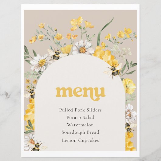 8x10 bedrukte Wildflower Bee Menu Sign (Voorkant)