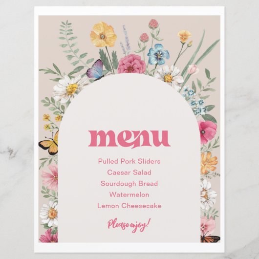 8x10 bedrukte Wildflower Menu Sign (Voorkant)