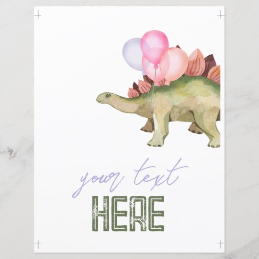 8x10 Bewerkbaar Meisje Dinosaur Party Teken (Voorkant)