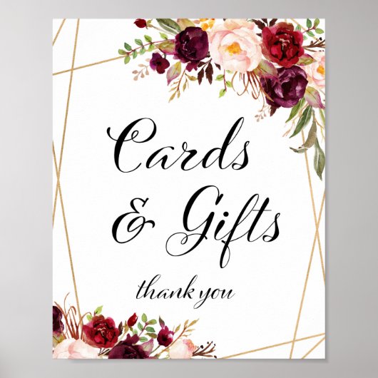 8x10" bordeaux boho bloemen bord poster (Voorkant)